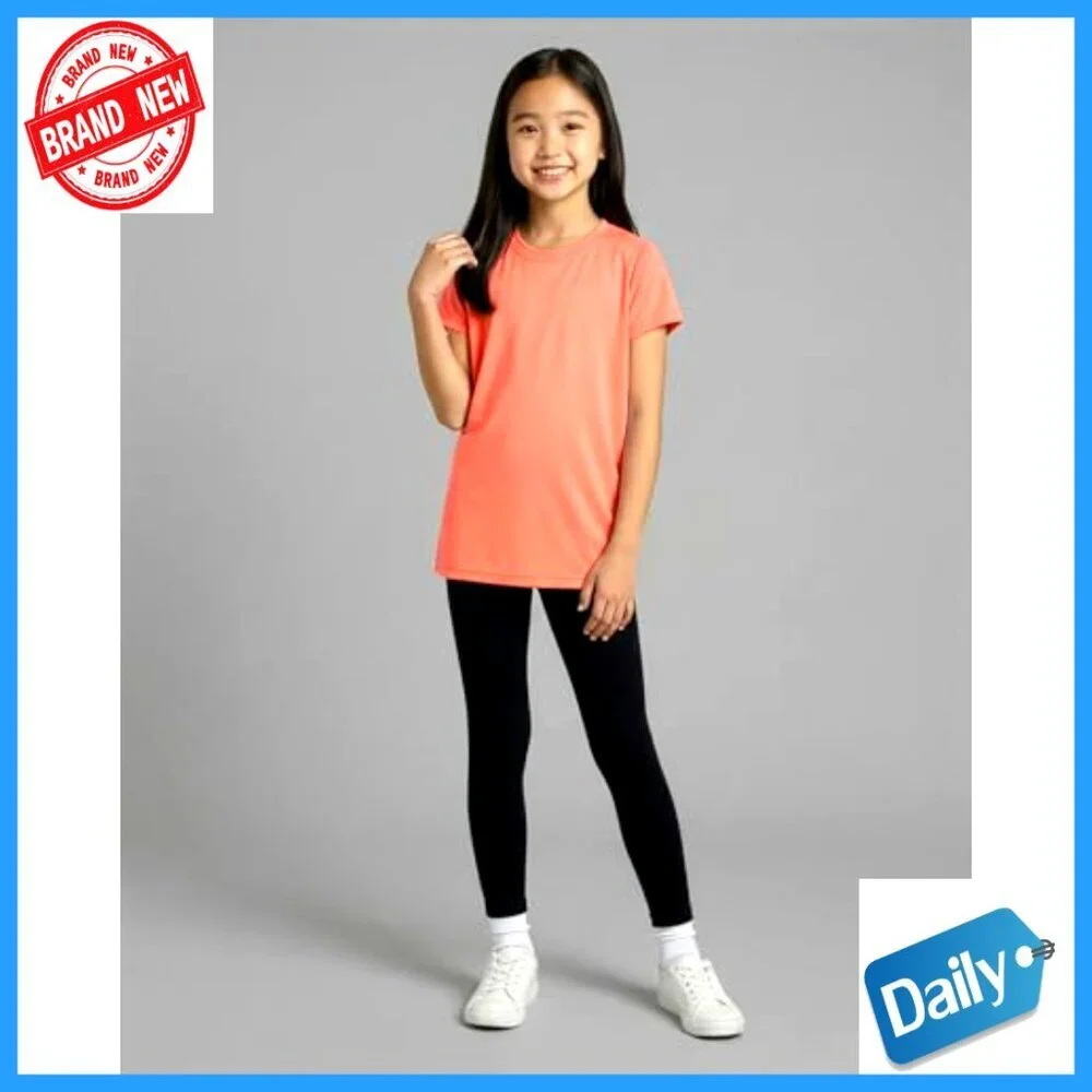 Girls Dry-Fit Athletic T-Shirts 5-Pack Short Sleeve Crew Neck Activewear